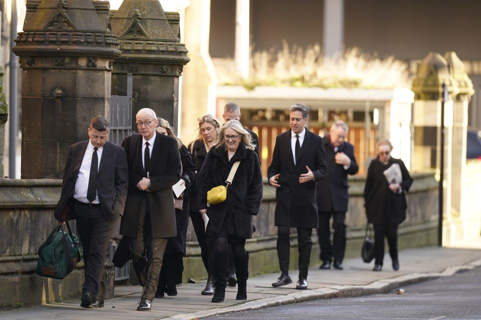 Baroness Jacqui Smith and Energy Secretary Ed Miliband attending the funeral service of Lord John Prescott in Hull (Danny Lawson/PA)