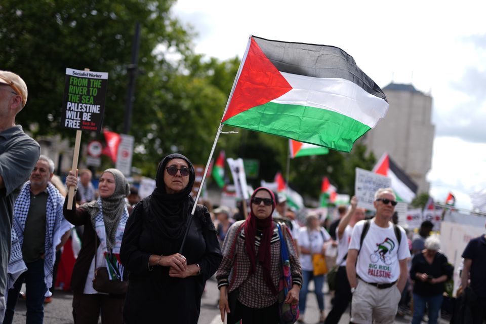 People take part in the national march for Palestine in central London organised by the Palestine Solidarity Campaign (PA)