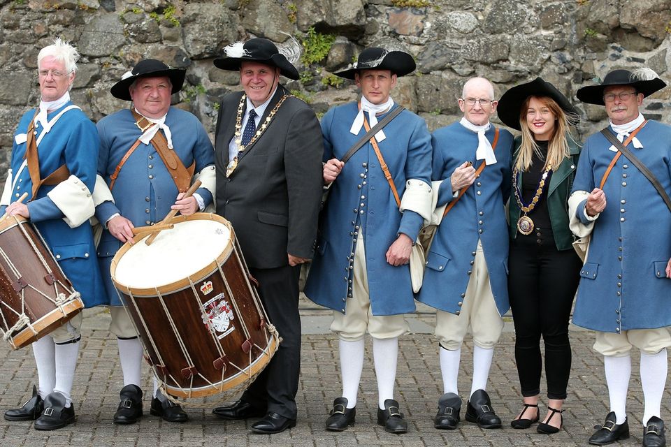 Press Eye - Belfast - Northern Ireland  - 13th July 2017 - 

Paul Reid, Mayor of Mid and East Antrim and Deputy Mayor Cheryl Johnston take part in the re-enactment of the Siege of Carrickfergus Castle and the landing of King William at Castle Green, Carrickfergus. The event included re-enactment groups from across the Northern Oteland, all dressed in period costume followed by a Pageantry parade to meet King William upon his landing at Carrick Harbour.Ê

Photo by Kelvin Boyes / Press Eye.
