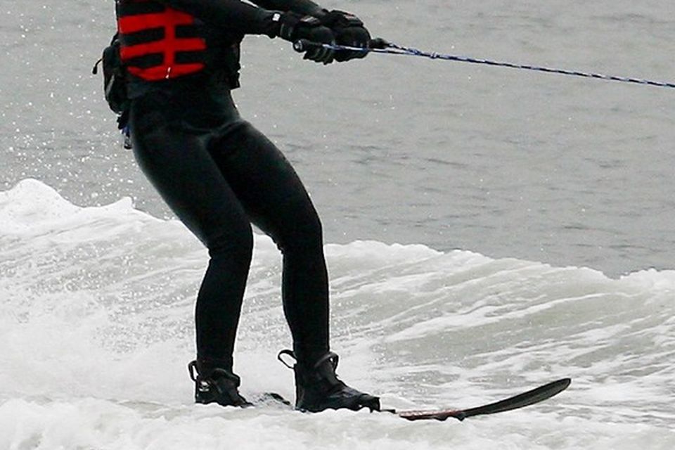 Christine Bleakley starts her challenge to water-ski across the English Channel