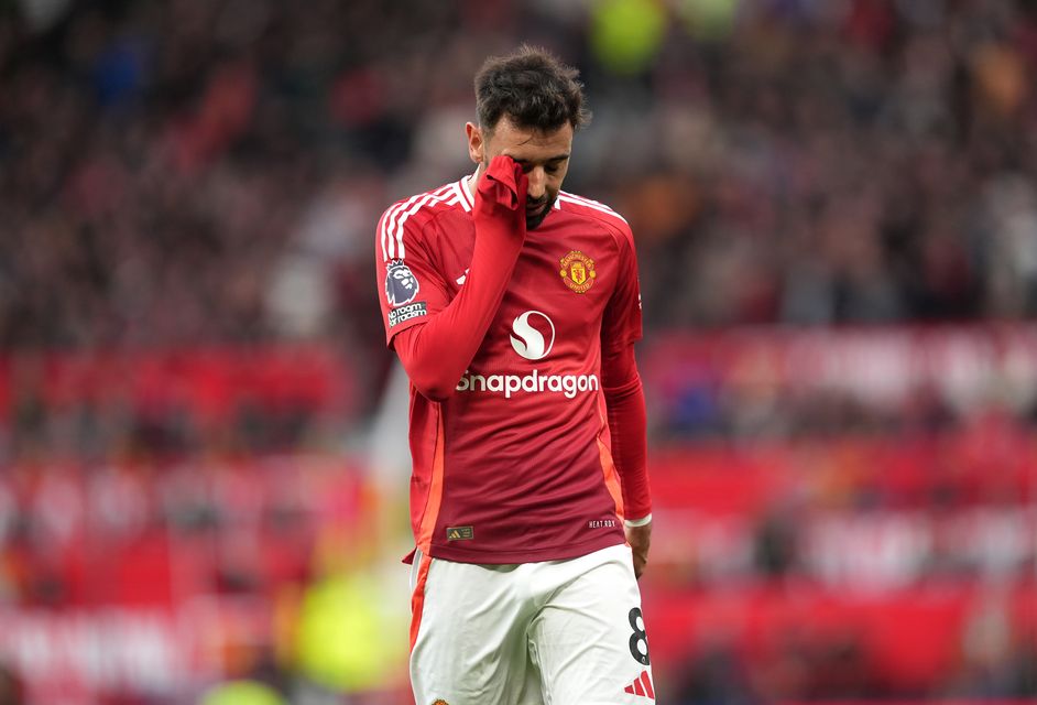 United captain Bruno Fernandes was sent off on a dismal afternoon against Spurs (Martin Rickett/PA)