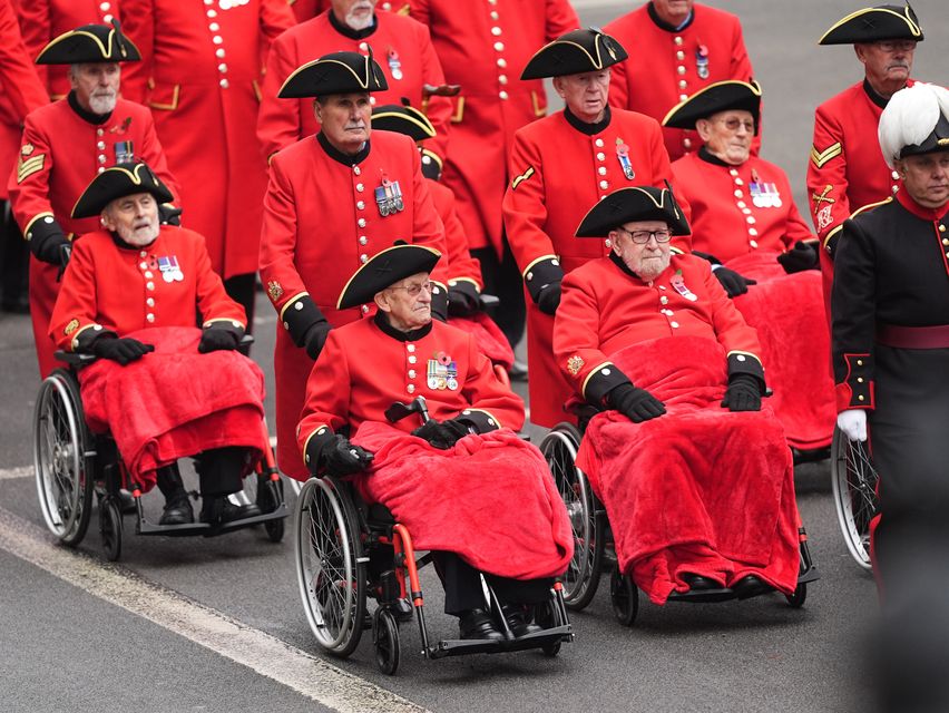 Chelsea Pensioners during the Remembrance Sunday service at the Cenotaph in London (James Manning/PA)