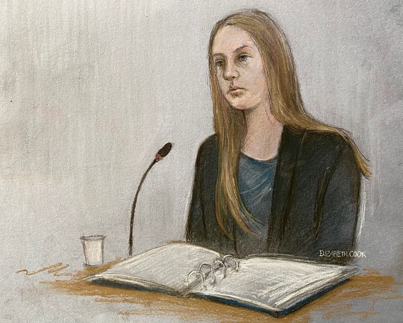 Court artist drawing of Lucy Letby giving evidence during her trial at Manchester Crown Court (Elizabeth Cook/PA)