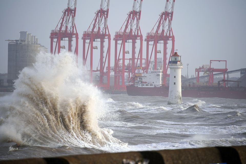 Waves crashing at New Brighton beach, Wirral, amid Storm Jocelyn (Peter Byrne/PA)