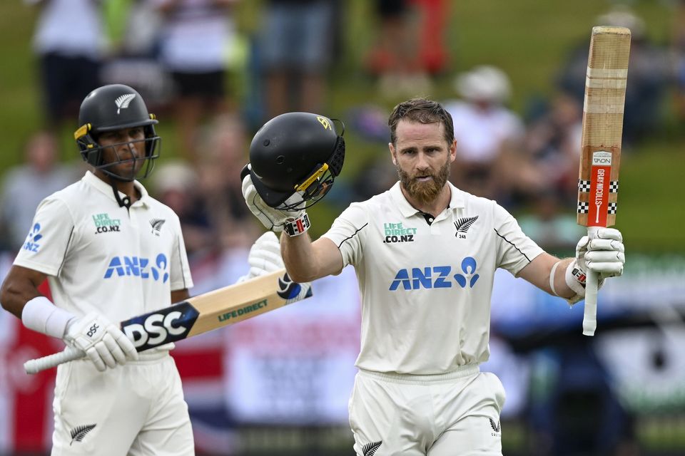 New Zealand’s Kane Williamson celebrates after reaching a century (Andrew Cornaga/Photosport/AP)