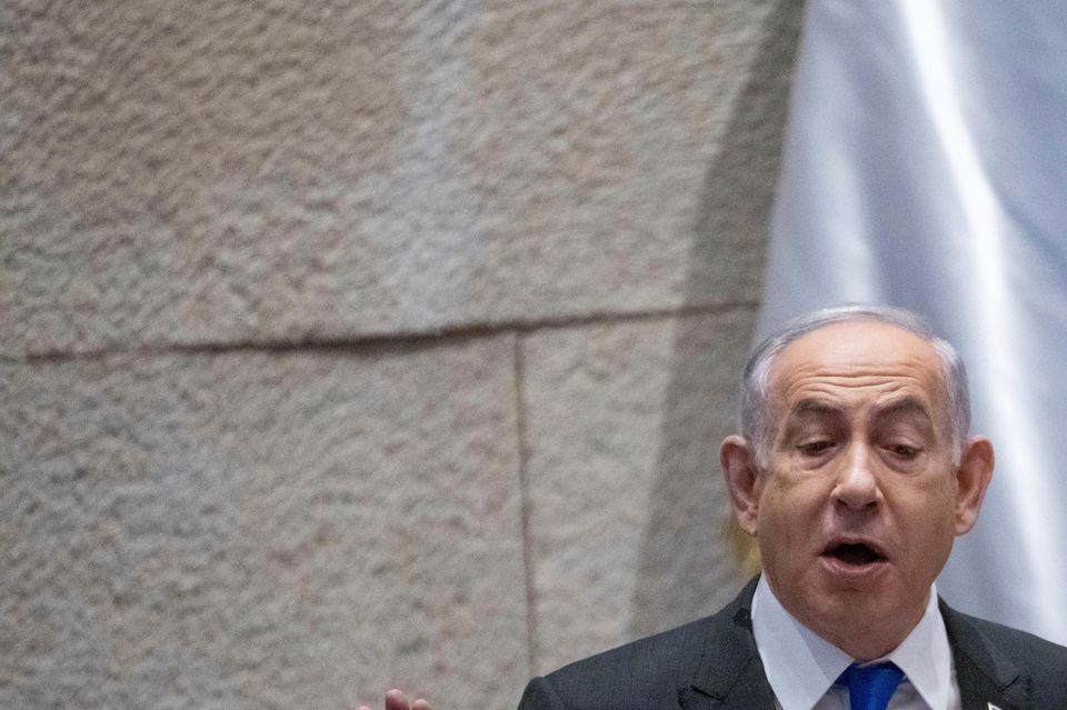 Israel’s Prime Minister Benjamin Netanyahu in the Knesset, Israel’s parliament, in Jerusalem (Ohad Zwigenberg/AP)