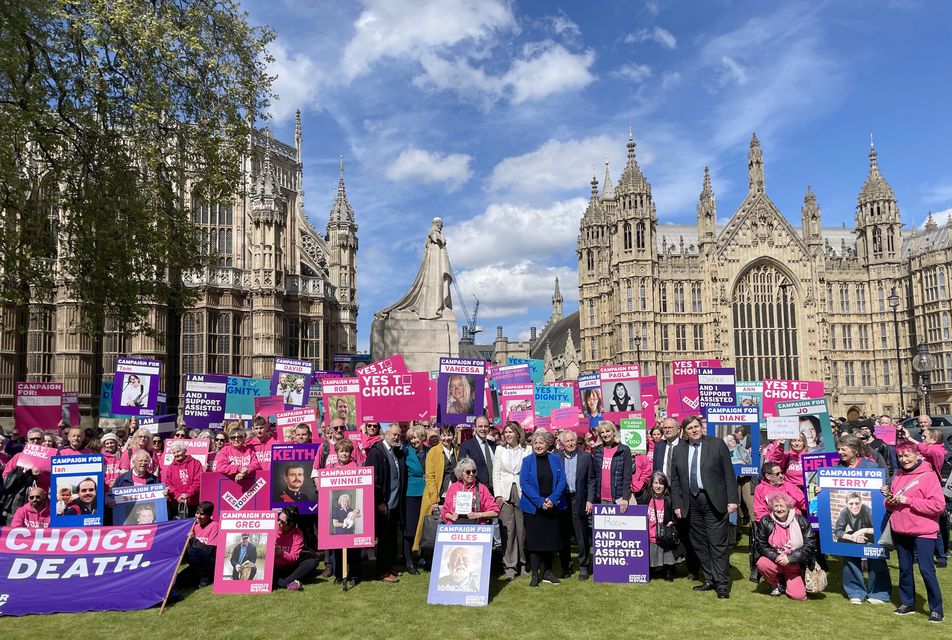 Campaigners outside Parliament ahead of a debate on assisted dying earlier this year (Samuel Montgomery/PA)