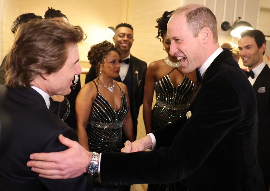 Tom and William greet each other at the London’s Air Ambulance Charity gala fundraising dinner in February (Daniel Leal/PA)