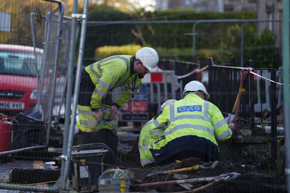 Gas engineers at the scene at Kellie Place in Alloa (Andrew Milligan/PA)