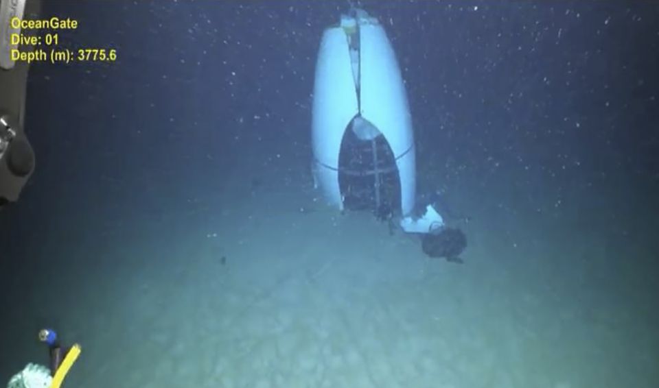 June 2023 image provided by Pelagic Research Services shows remains of the Titan submersible on the floor of the Atlantic Ocean (Pelagic Research Services/AP)