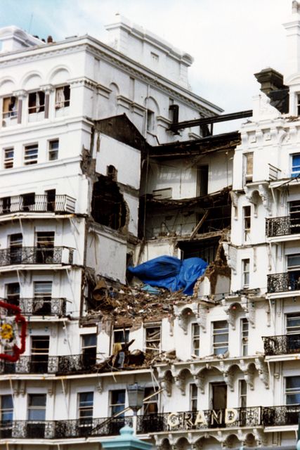 The upper floors of the Grand Hotel Brighton after the bomb (PA)