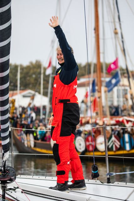 Pip Hare says goodbye before setting sail in the Vendee Globe race at Les Sables d’Olonne, France (Pip Hare/PA)