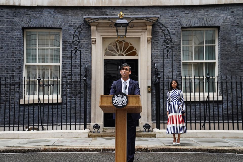 Outgoing Conservative prime minister Rishi Sunak gives a speech in Downing Street following his party’s landslide defeat to the Labour Party in the general election (James Manning/PA)