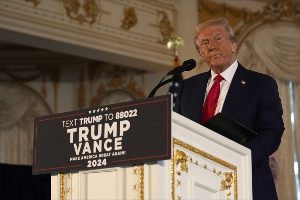 Donald Trump speaks during a news conference at his Mar-a-Lago estate in Palm Beach, Florida (Julia Demaree Nikhinson/AP)