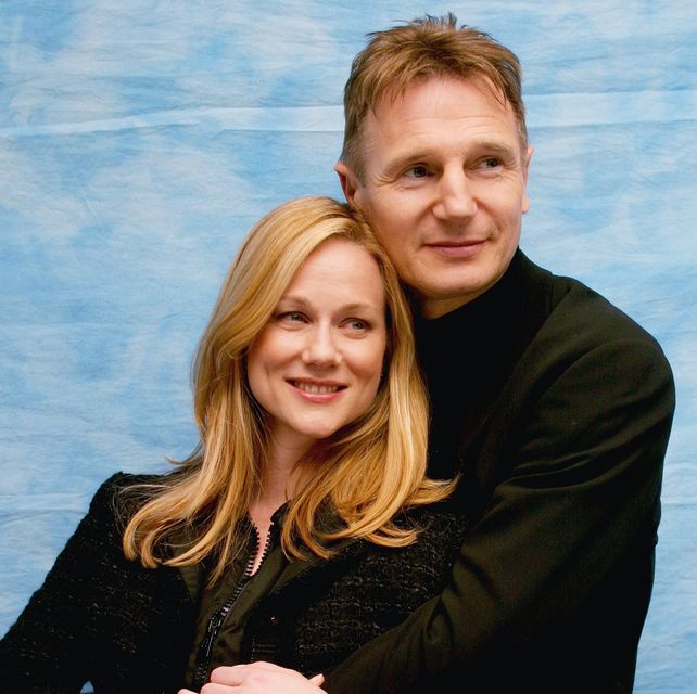 Liam Neeson with Laura Linney ahead of the 'Love Actually' premiere in 2003. They played husband and wife in The Crucible and Kinsey.