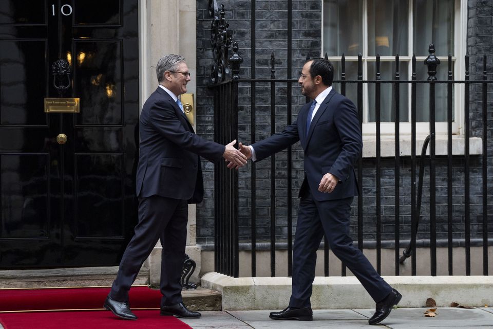 Prime Minister Sir Keir Starmer greets the President of Cyprus Nikos Christodoulides (Ben Whitley/PA)