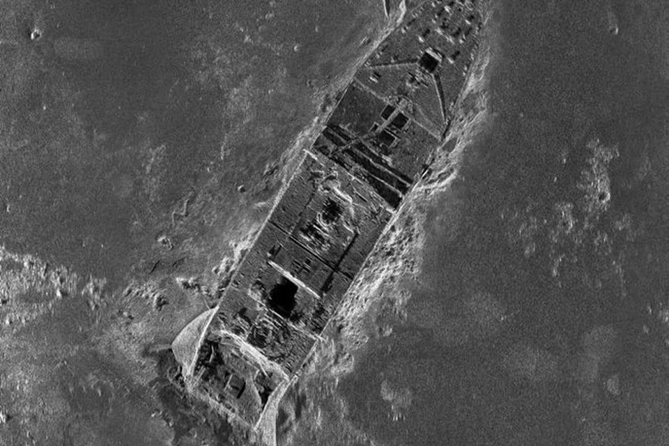 This composite image, released by RMS Titanic Inc., and made from sonar and more than 100,000 photos taken in 2010 from by unmanned, underwater robots, shows a small portion of a comprehensive map of the 3-by-5-mile debris field surrounding the stern of the Titanic on the bottom of the North Atlantic Ocean.
