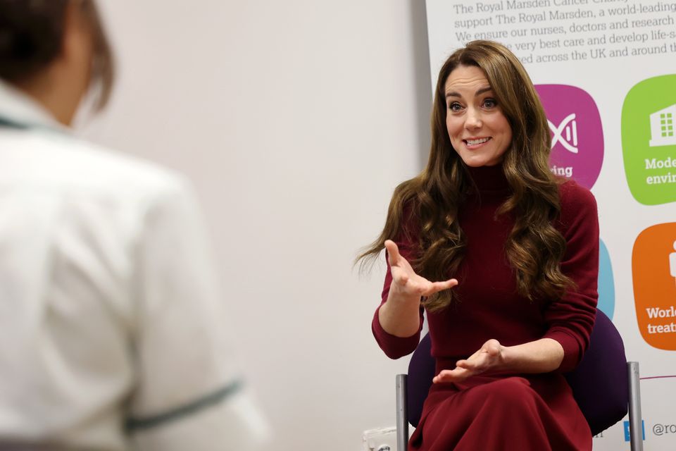 Kate talking with members of staff during her visit to the Royal Marsden Hospital (Chris Jackson/PA)