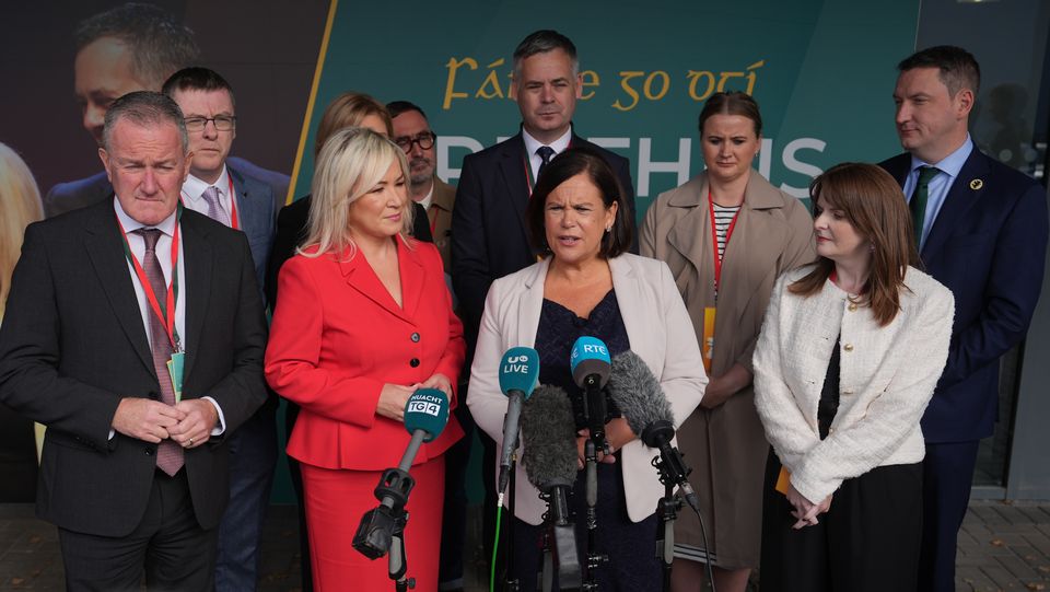 Senior Sinn Fein figures during a media opportunity on Saturday (Niall Carson/PA)