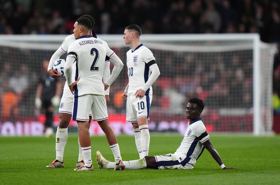 Bukayo Saka, right, suffered an injury against Greece (Bradley Collyer/PA)