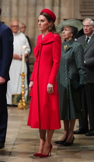 The Princess of Wales wore a red dress by Catherine Walker (Aaron Chown/PA)