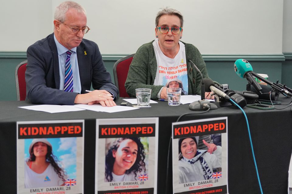 Lord Stuart Polak with Mandy Damari during a press conference in London (Jonathan Brady/PA)