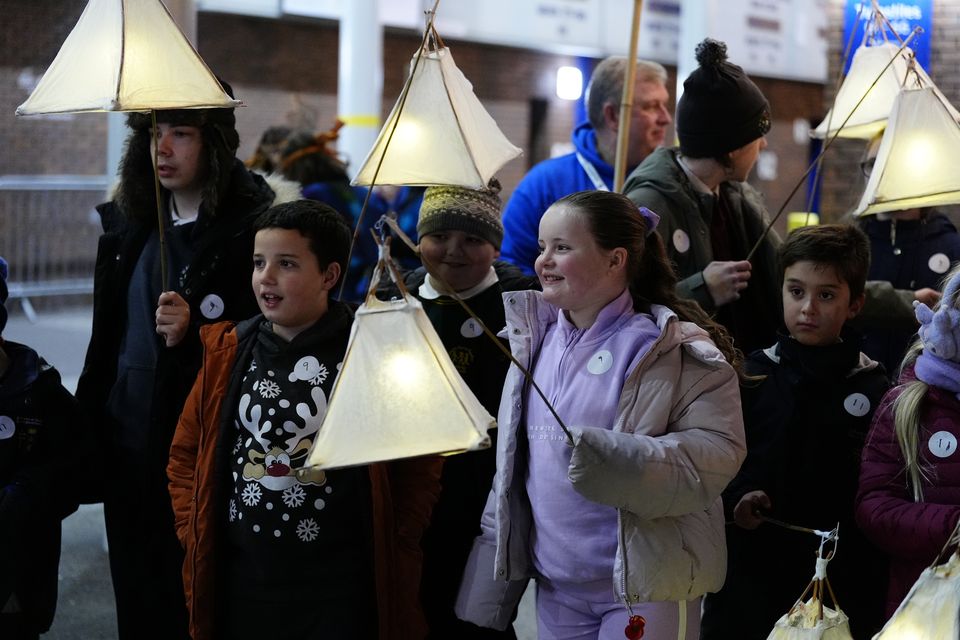 Children walked with lanterns to the Spellow Community Hub and Library on Wednesday night (Peter Byrne/PA)