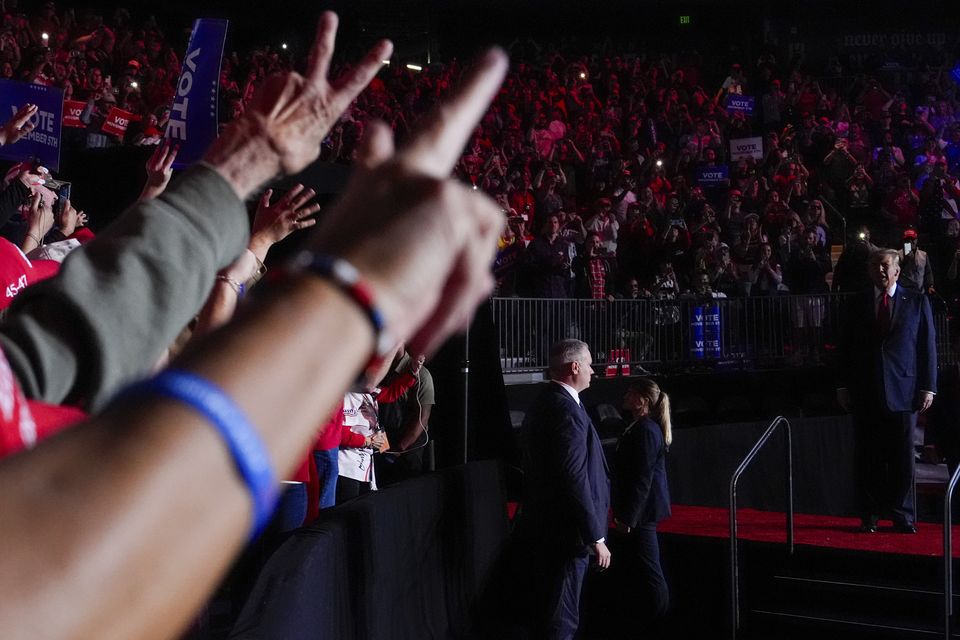 Donald Trump arrives to speak at a campaign rally in Nevada (Julia Demaree Nikhinson/AP)