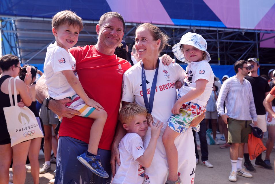 Helen Glover celebrated her success with her husband Steve Backshall and their children Logan, Kit and Willow (John Walton/PA)