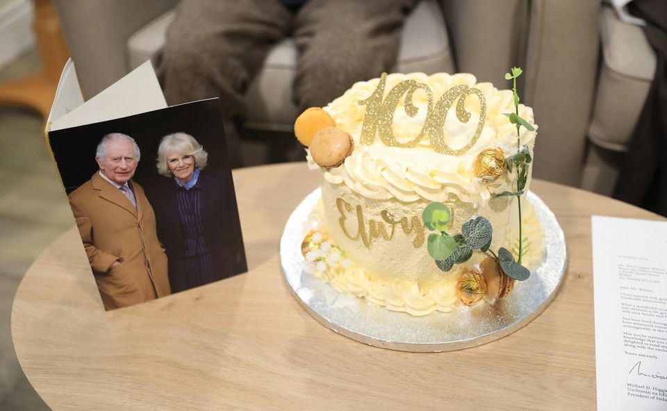 A birthday card from King Charles to Elwyn Wilson as he celebrates his 100th birthday at Clifton House Residential home in north Belfast. Pic: Peter Morrison