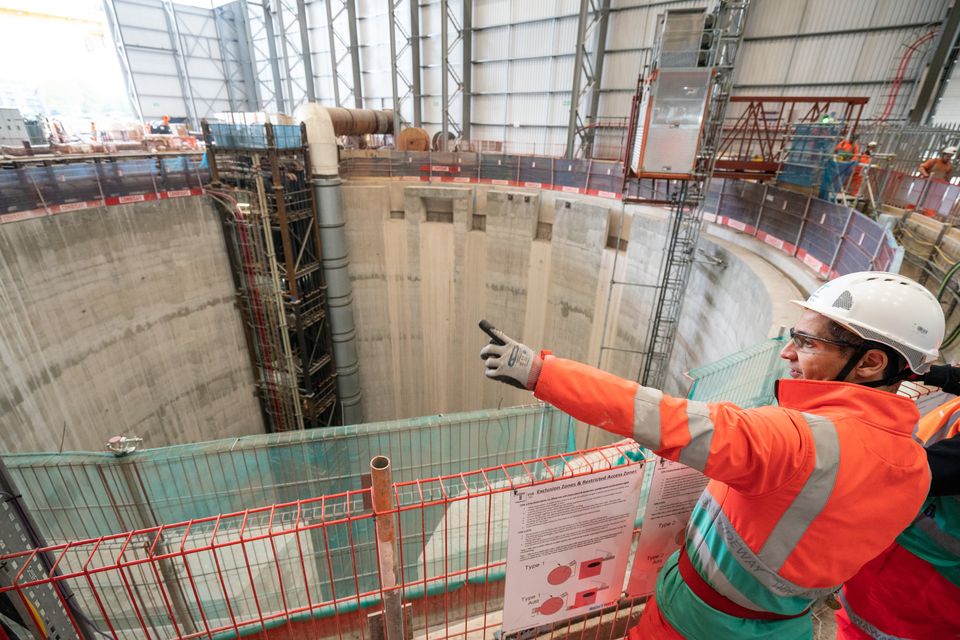 The access shaft in Bermondsey, east London, leading down to the main tunnel of London’s new 25km-long Thames Tideway Tunnel (Dominic Lipinski/PA)