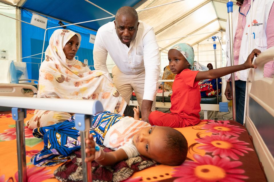 Foreign Secretary David Lammy meets patients in a malnutrition centre in Adre, Chad near the border with Sudan (Stefan Rousseau/PA)