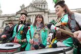 thumbnail: Press Eye - Belfast - Northern Ireland - 17th March 2015 - 

St Patrick's Day Carnival parade and Concert in Belfast city centre. 

Thousands of people descended on Belfast city centre today (17 March) to enjoy the city?s annual spectacular St Patrick?s Day parade and concert.

Organised by Belfast City Council, the family-friendly celebrations were officially started by Lord Mayor Nichola Mallon who led the high-energy carnival parade, created by BEAT Carnival.

Lord Mayor Nichola Mallon meets some of the participants.

Picture by Kelvin Boyes / Press Eye.