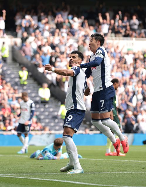 Dominic Solanke (left) got his first goal for Tottenham (Steven Paston/PA)