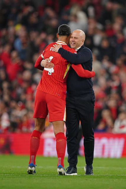 Arne Slot, right, has made an impressive start as Liverpool boss (Peter Byrne/PA)