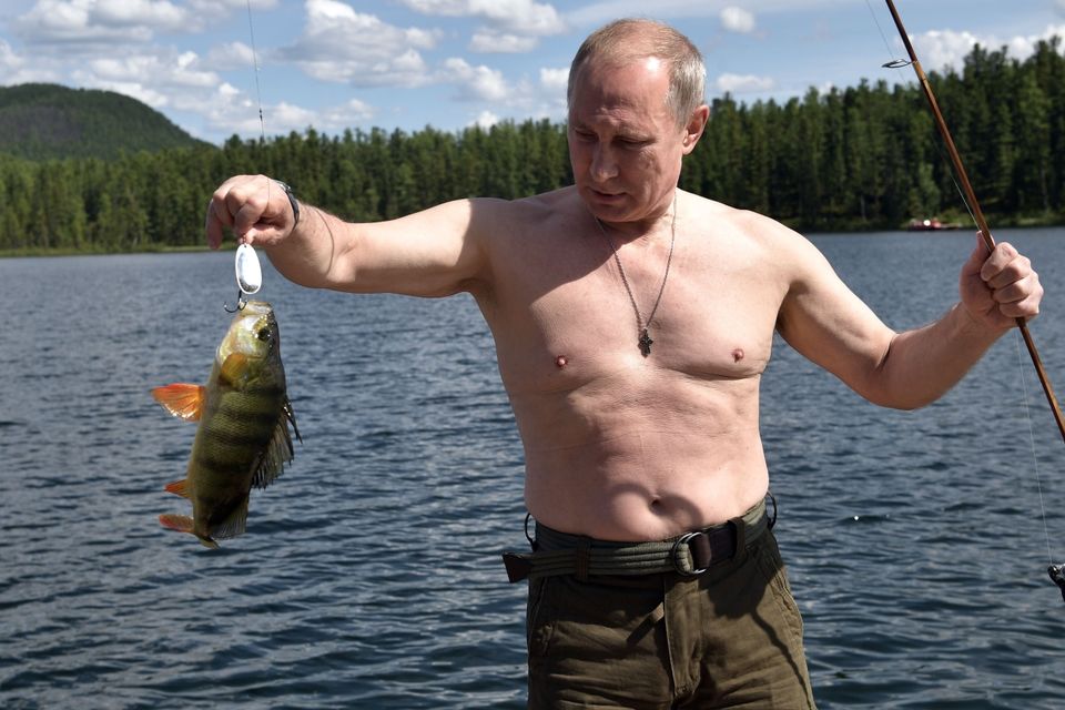 Bare-chested Putin pictured spearfishing during break in Siberia