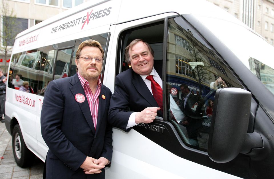 Comedian Eddie Izzard in Liverpool supporting John Prescott at the launch of his battle bus (Archive/PA)