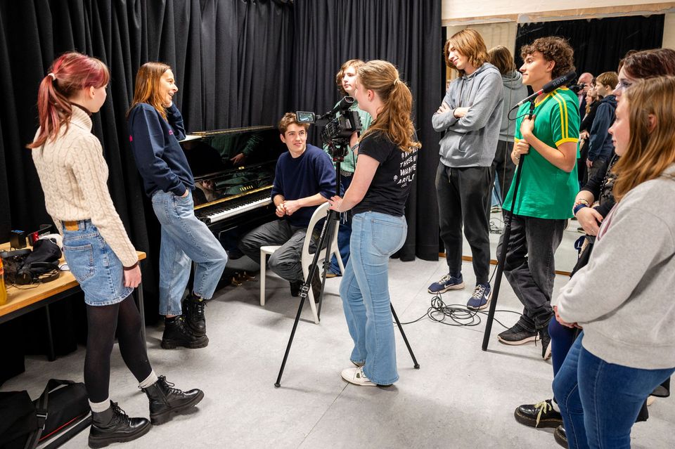 Kate Dickie meets students from the Junior Conservatoire of Drama, Production and Film (RCS/John Young/PA)