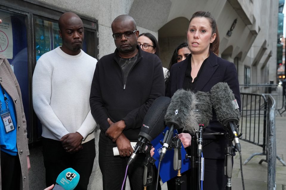 Michael Andam, centre, paid tribute to his daughter while speaking alongside Detective Chief Inspector Becky Woodsford, who led the murder investigation (Lucy North/PA)