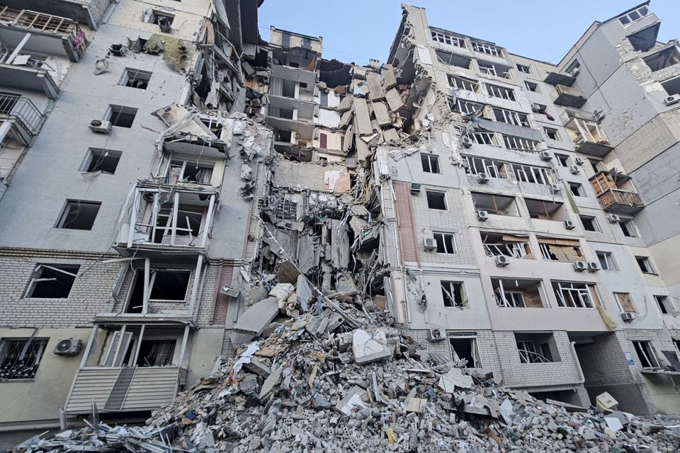 A building is seen heavily damaged by a Russian strike in Kherson, Ukraine (Kherson Regional Military Administration via AP)