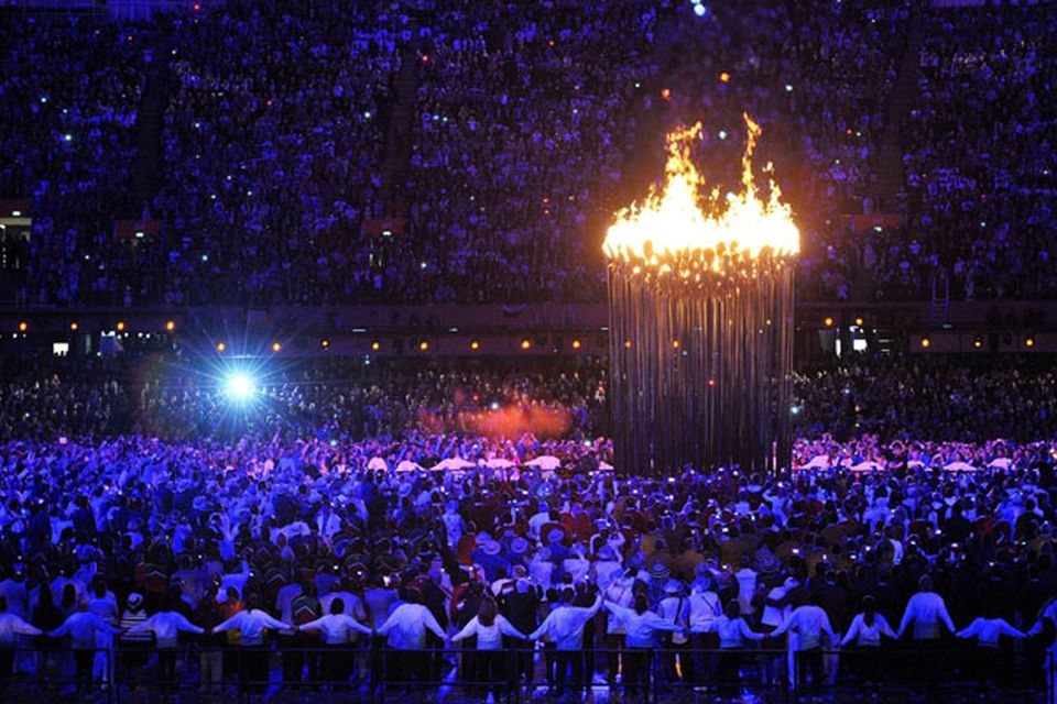 The Olympic flame is lit during the Olympic Games 2012 Opening Ceremony at the Olympic Stadium, London. PRESS ASSOCIATION Photo. Picture date: Saturday July 28, 2012. See PA story OLYMPICS Ceremony. Photo credit should read: John Stillwell/PA Wire. EDITORIAL USE ONLY