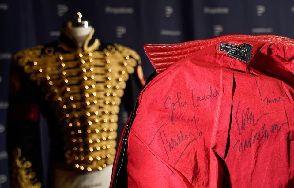 The signed red Thriller jacket worn in Michael Jackson’s rehearsals for his tour (Andrew Matthews/PA)