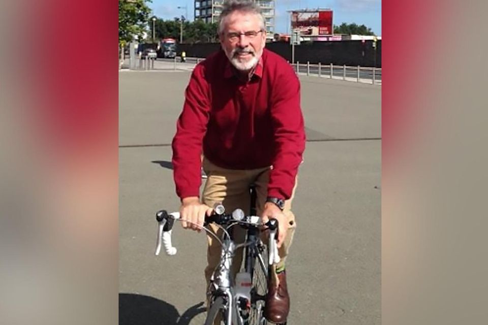 Former Sinn Fein president Gerry Adams on his bike