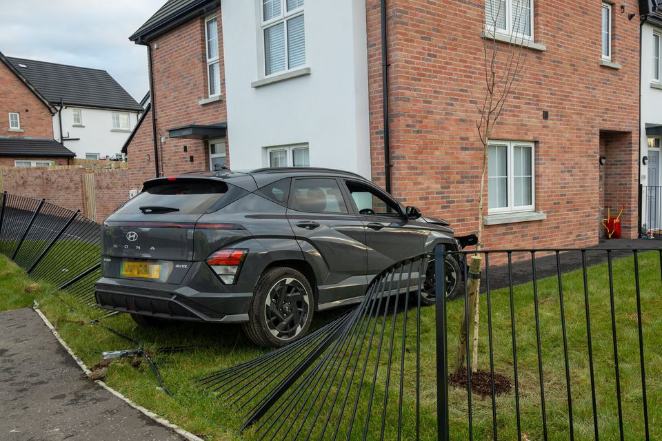 The scene at Rosses Gate in Derry where a car crashed through railings and into a house. Picture Martin McKeown.