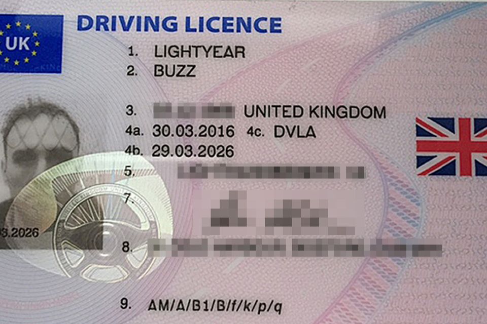 The driving licence of the man who changed his name to Buzz Lightyear for charity