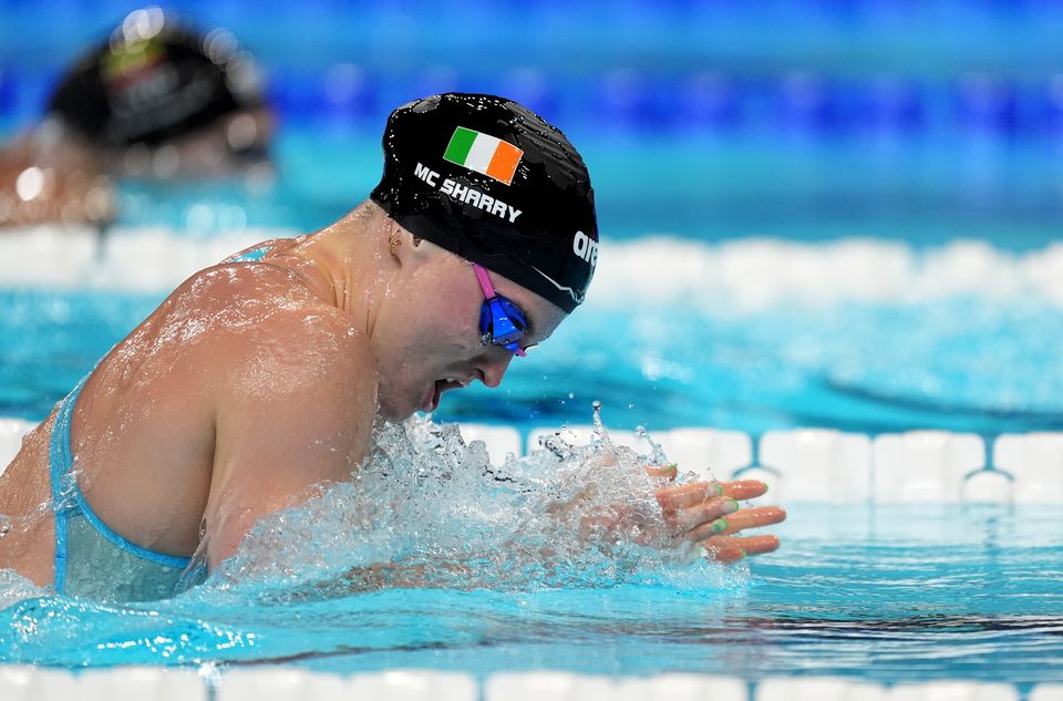 Ireland’s Mona McSharry during her Women’s 200m breaststroke Heat at the Paris La Defense Arena on the fifth day of the 2024 Paris Olympic Games (Martin Rickett/PA)