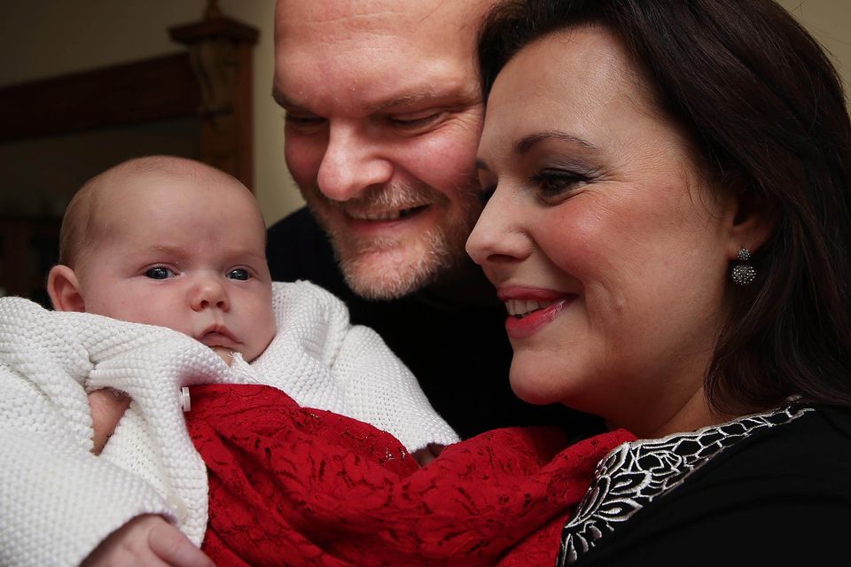 @Press Eye Ltd Northern Ireland- 8th  January  2016
Mandatory Credit -Brian Little/ Presseye

Belfast Telegraph 
Radio Ulster Presenters  Kerry and Ralph  McLean with four-week-old Eve.

Picture by Brian Little/Presseye