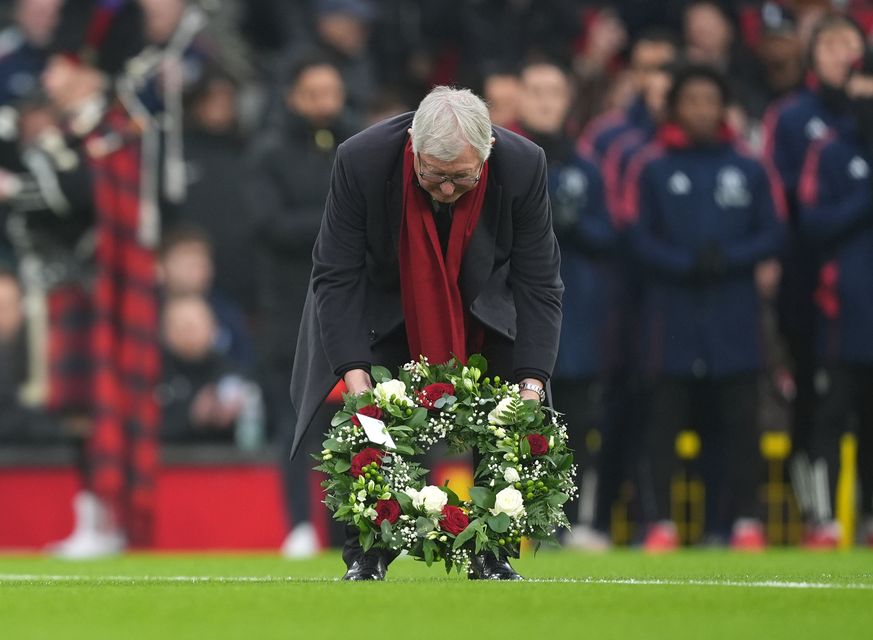 Ferguson laid a wreath for Law ahead of Manchester United’s match against Brighton (Martin Rickett/PA)