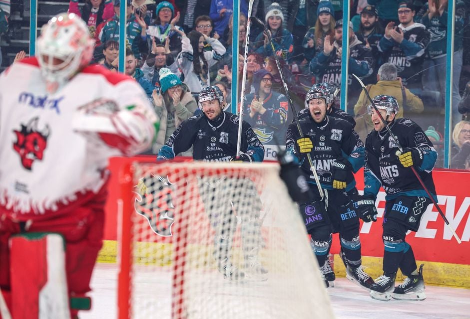 Belfast Giants’ JJ Piccinich celebrates scoring against the Cardiff Devils during Wednesday night's Challenge Cup Final at the SSE Arena