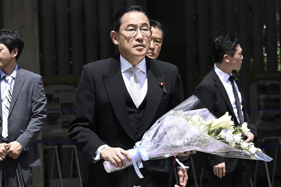 Fumio Kishida visits the Chidorigafuchi National Cemetery as the country marks the 79th anniversary of its defeat in the Second World War (Kyodo News via AP/PA)